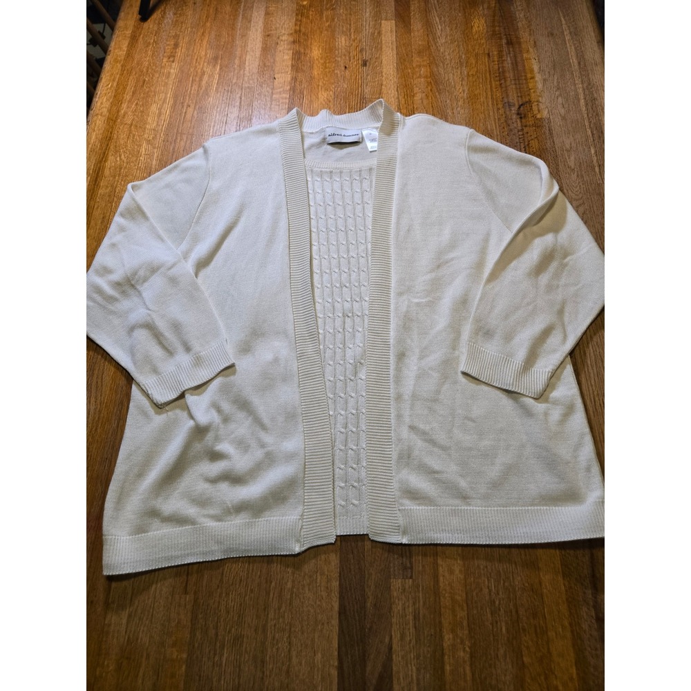 Alfred Dunner Women XL Ivory‎ 2 in 1 Open Front Knitted Long Sleeve Sweater